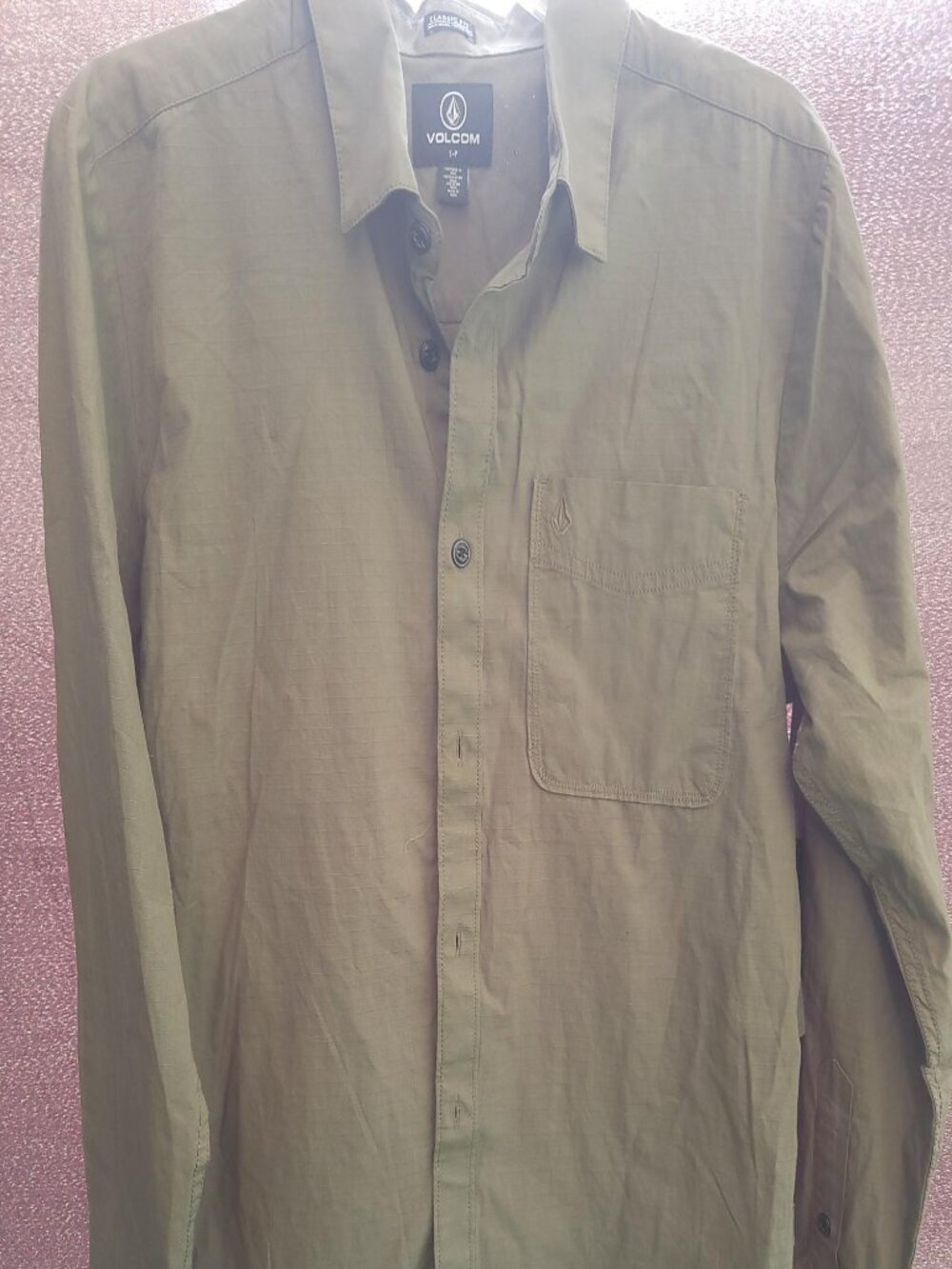 Volcom Date Knight LS Olive Green Button Up Shirt Women's S NWT